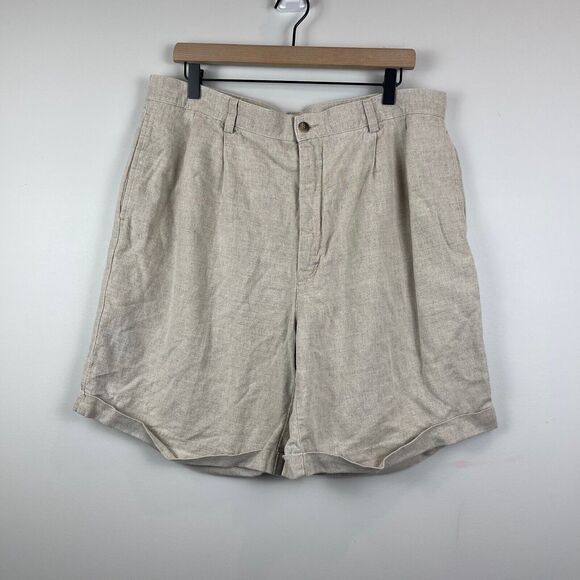 L.L. Bean Shorts Mens 38 Beige Linen Blend Chino Beachy Coastal Core Lightweight - Picture 1 of 8